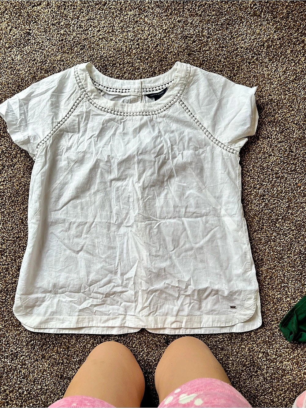 Tommy Hilfiger White Embroidered Detail Top Size Large